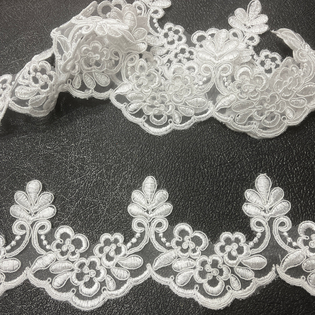 1 Yard Corded Lace Trimming Embroidered on 100% Polyester Net Mesh 3" Wide