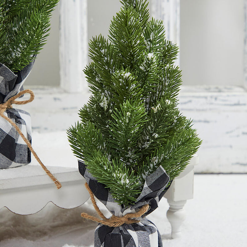 Flocked Pine Tree with Plaid Fabric Medium Farmhouse Decor
