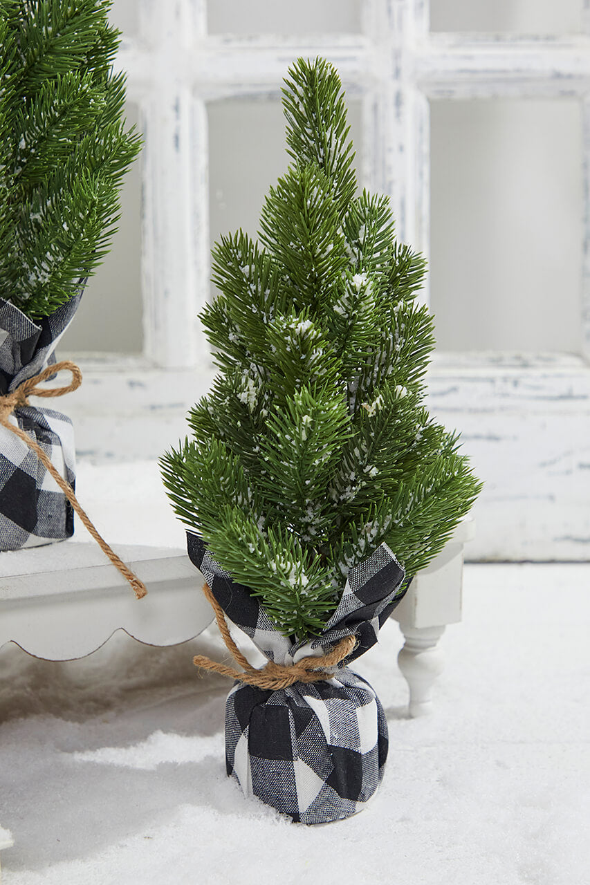 Flocked Pine Tree With Plaid Fabric - Medium