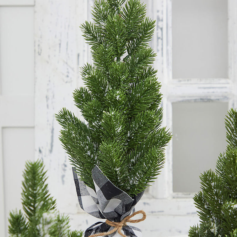 Flocked Pine Tree with Plaid Fabric Large Farmhouse Christmas Decor