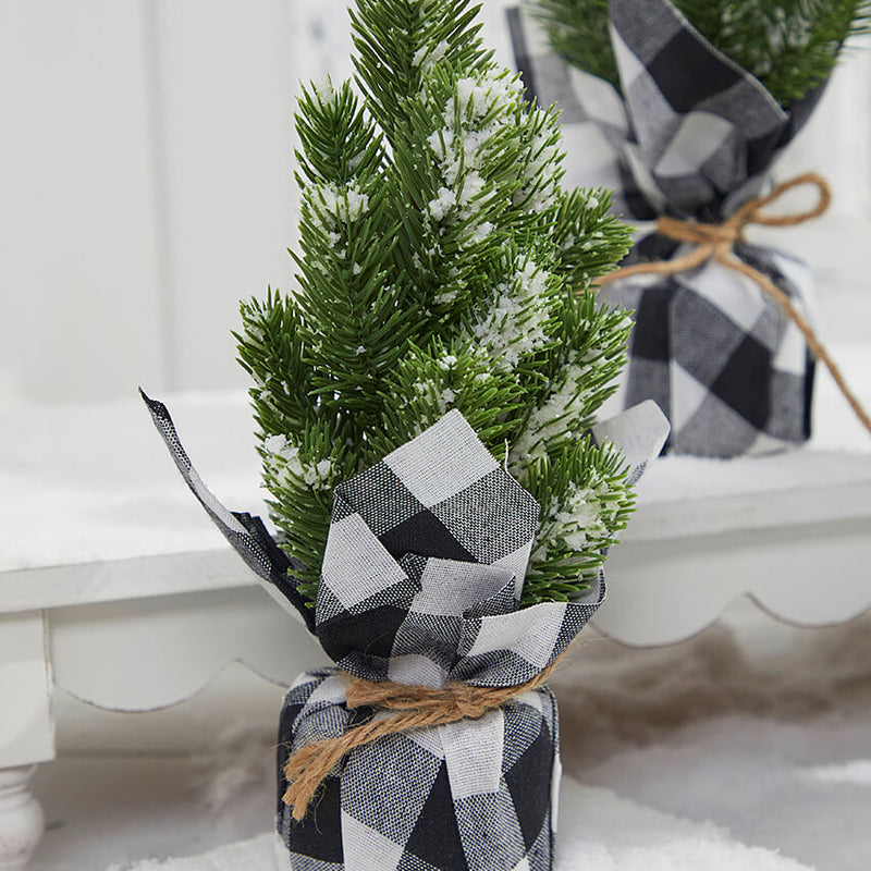 Flocked Pine Tree With Plaid Fabric - Small