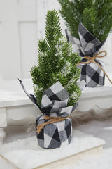 Flocked Pine Tree With Plaid Fabric - Small