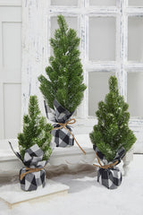 Flocked Pine Tree with Plaid Fabric Medium Farmhouse Decor