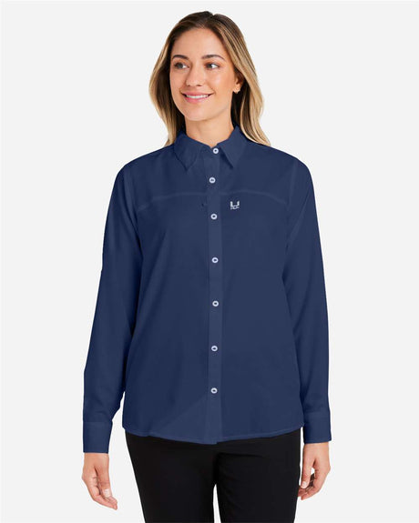 HUK® Women’s Long Sleeve Performance Shirt UPF 30+ Protection with Button Roll-Up Sleeves