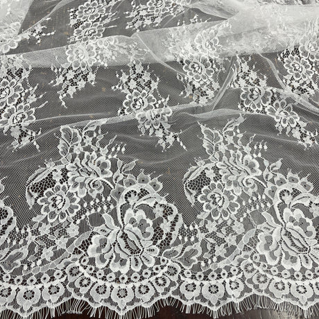 Embroidered Lace Fabric with Eyelash Scallop