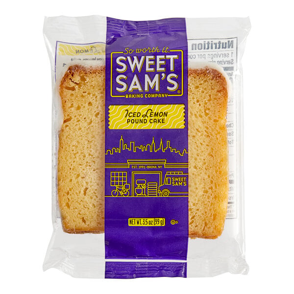 Sweet Sam's Individually Wrapped Iced Lemon Pound Cake - 12/Case