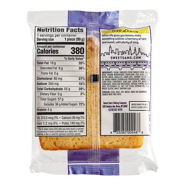 Sweet Sam's Individually Wrapped Iced Lemon Pound Cake - 12/Case
