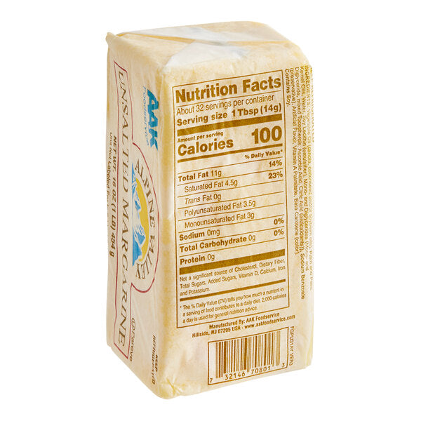 Alpine Valley 1 lb. Unsalted Trans Fat Free Solid Margarine - 30/Case