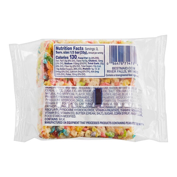 Best Maid Individually Wrapped Fruity Crispy Marshmallow Bar 3.7 oz. - 24/Case
