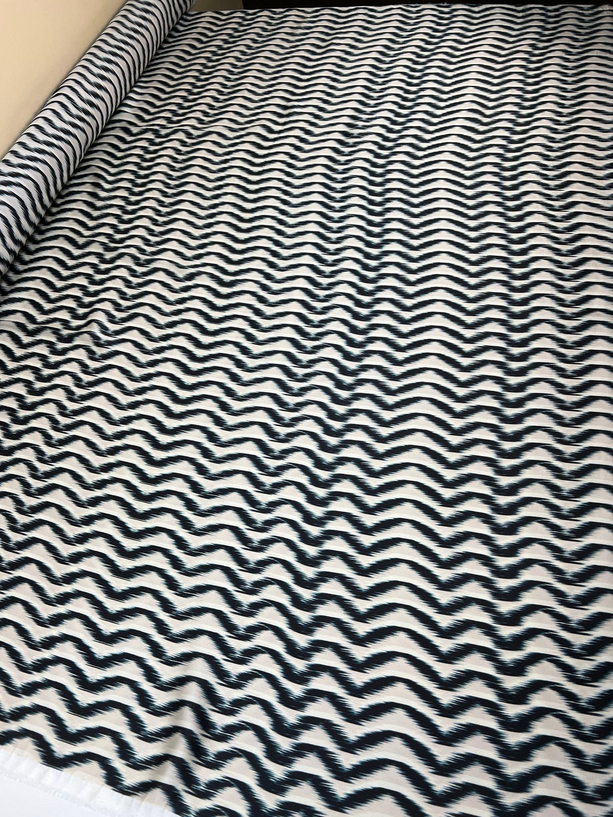 Polyester Sateen Printed Beige Blue