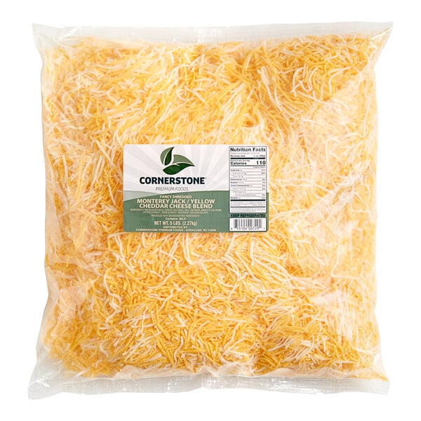 Cornerstone Fancy Shred Cheddar and Monterey Jack Cheese Blend 5 lb. - 4/Case