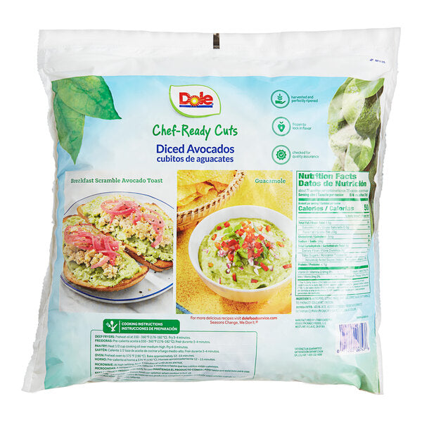 Dole Chef-Ready Cuts IQF Diced Avocado 5 lb. - 2/Case