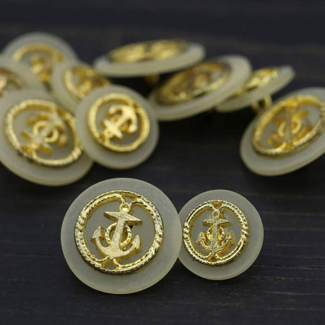 12 Pieces Gold Anchor on Ivory Base Buttons Large 13/16 Inch