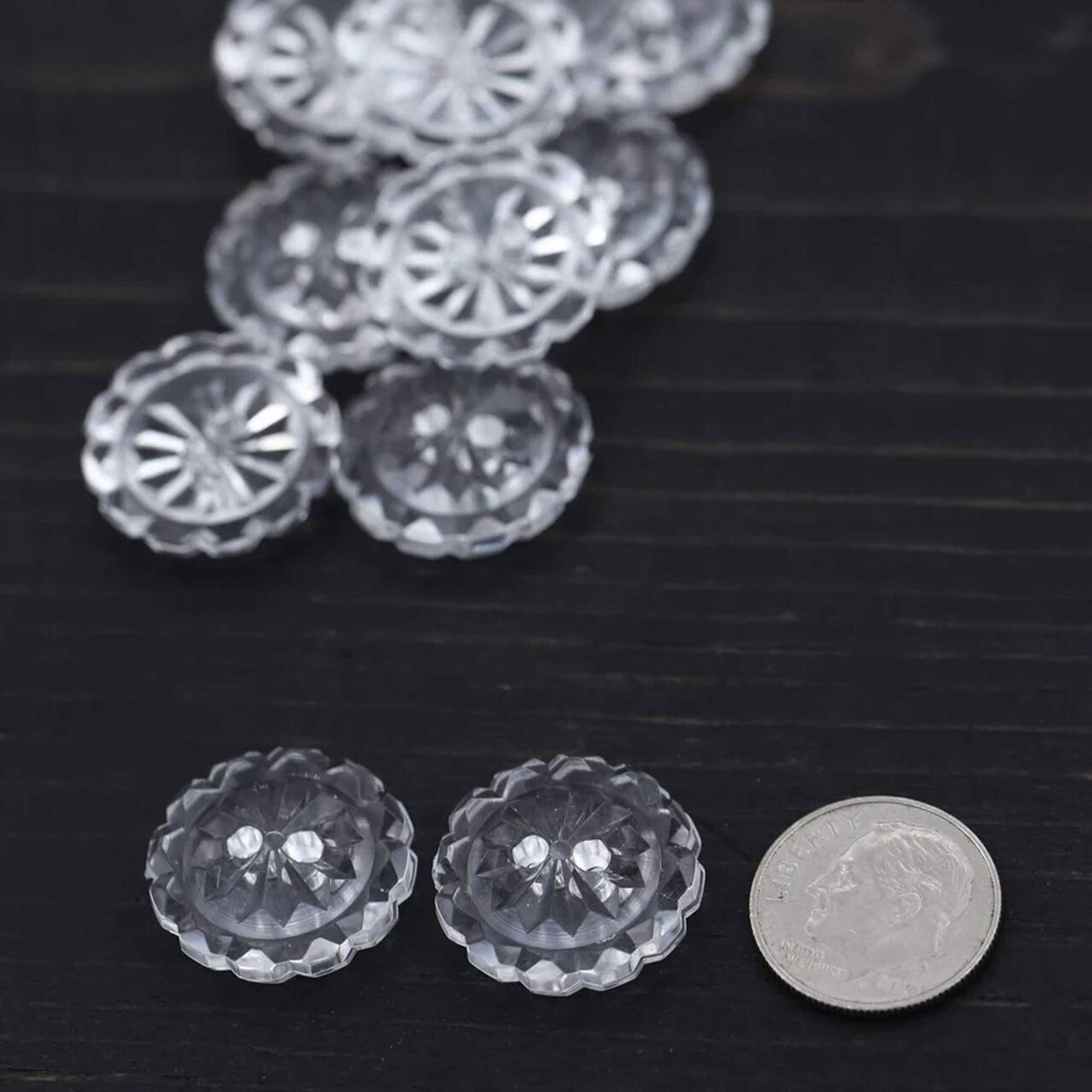 12 Pieces Clear Crystal Cut Buttons Medium 3/4 Inch