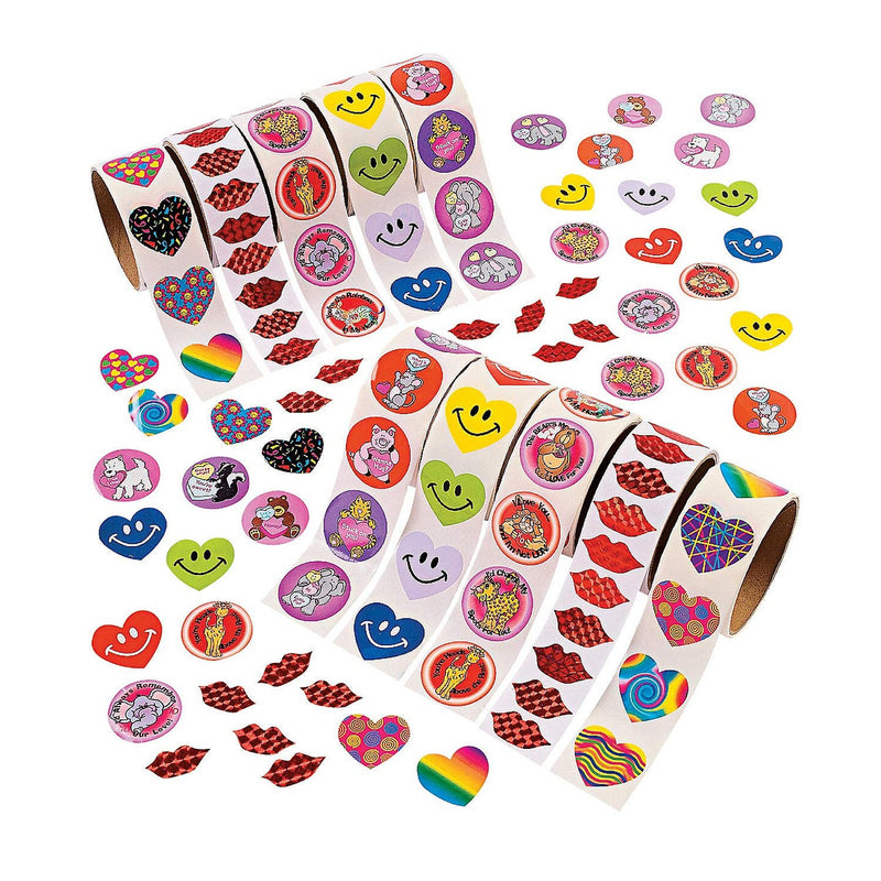 Bulk Valentine Rolls of Stickers Assortment 1000 Pc
