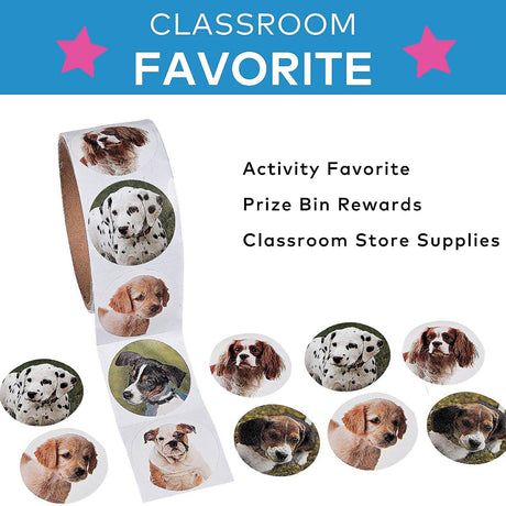 1 1/2" Realistic Dog Photo Paper Sticker Roll 100 Pc