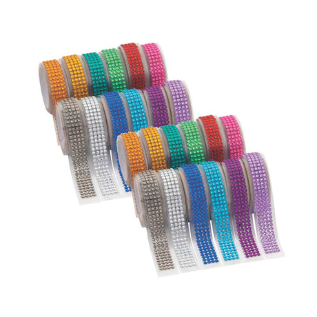 3/4" x 19" Bright Colors Self-Adhesive Rhinestone Rolls 12 Pc