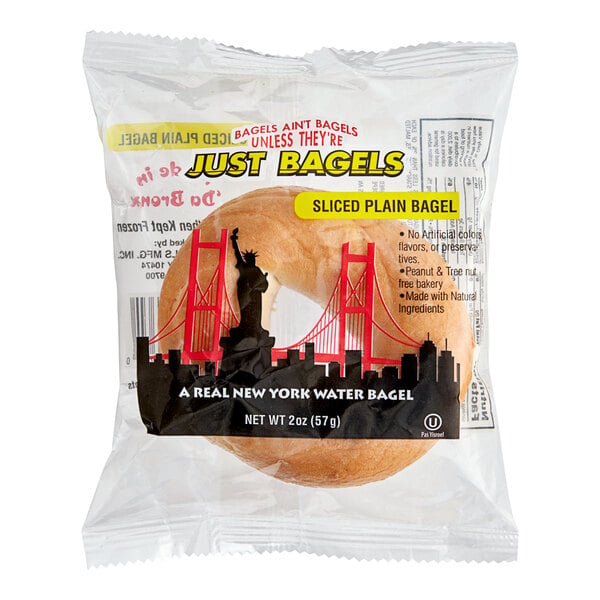 Just Bagels Authentic New York Pre-Sliced Individually Wrapped Mini Plain Bagel 2 oz. - 60/Case