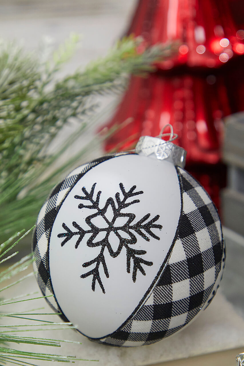 4" Black and White Ball Plaid Ornament