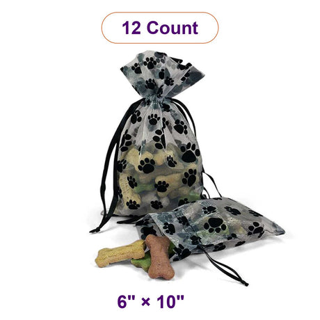 Paw Print Organza Bags 6 '' x 10 '' 12 EACH / PACKAGE