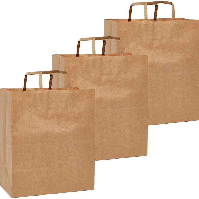 Flat Handle Kraft Grocery Bags 12" x 7" x 17" Multi Purpose