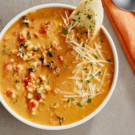 Bistro Soups by Vienna Beef Tomato Bisque with Spinach and Orzo 4 lb. - 4/Case