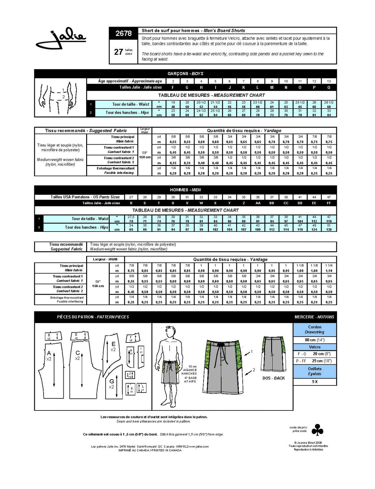 Sewing Pattern Boardshorts by Jalie