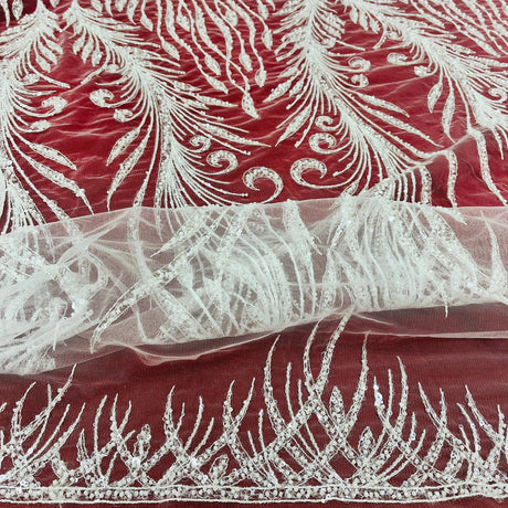 1 Yard Beaded Lace Fabric Embroidered on Polyester Net Mesh, 52" Wide Bridal & Evening Fabric