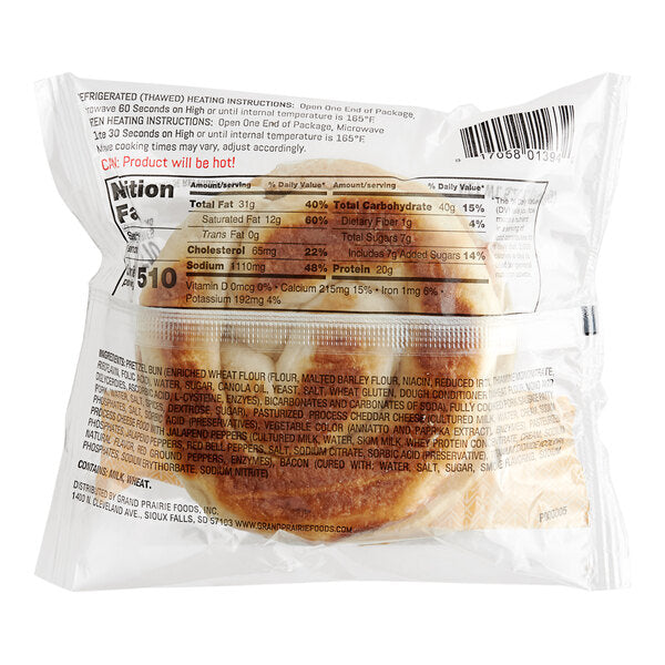 Grand Prairie Sausage, Bacon, and Cheese Pretzel Bun Sandwich 5.2 oz. - 24/Case