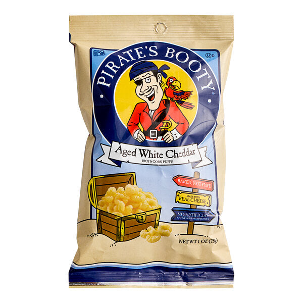 PIRATE'S BOOTY Aged White Cheddar Rice and Corn Puffs 1 oz. - 24/Case