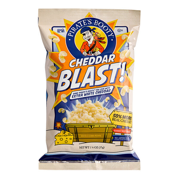 PIRATE'S BOOTY Cheddar Blast Rice and Corn Puffs with Extra White Cheddar 1.25 oz. - 12/Case