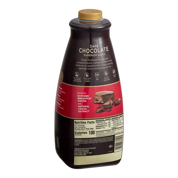 Torani Puremade Dark Chocolate Flavoring Sauce 64 fl. oz. - 4/Case