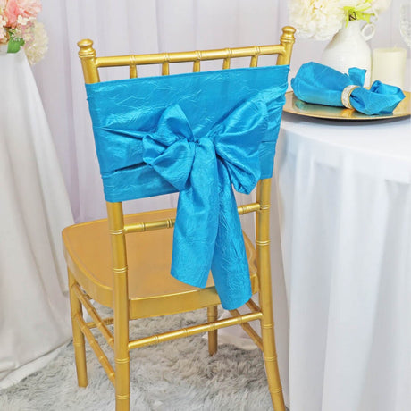 10 Pieces Vibrant 9.5 by 108 inch Crushed Taffeta Chair Sashes Turquoise