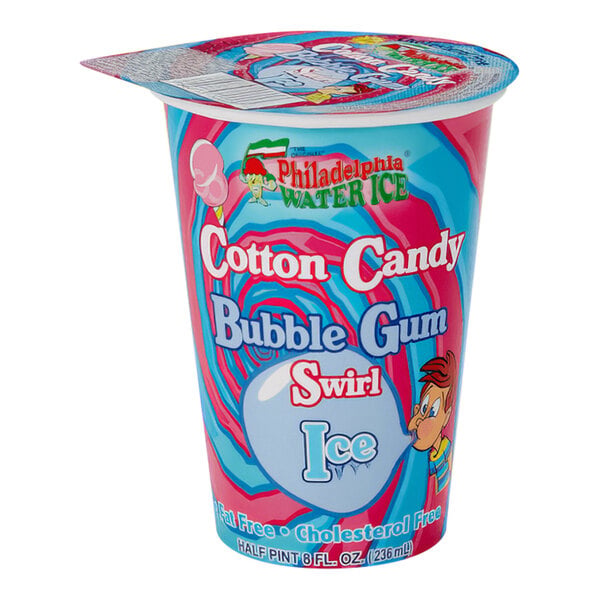 Philadelphia Water Ice Cotton Candy Bubble Gum Swirl Italian Ice 8 oz. Cup - 12/Case