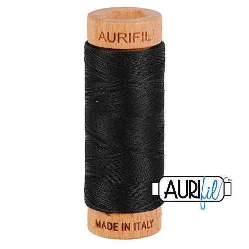 Black Aurifil Cotton 80wt Thread Spool