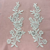 Beaded Corded Floral Lace Applique 100% Polyester Net Mesh
