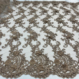 Beaded Floral Lace Fabric 3D Embroidered Net Mesh 52" Wide