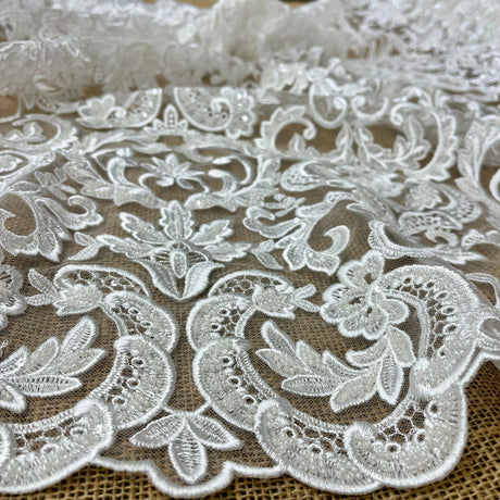 1 Yard Beaded Lace Fabric Embroidered on 100% Polyester Net Mesh 51" Wide