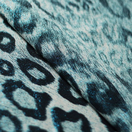 Animal Foil Polyester Spandex Fabric - Pink/Turquoise/Ivory, Jaguar Skin Print, 58/60" Width (1 Yard)