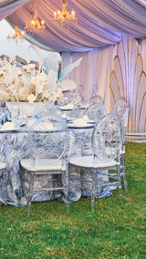 Rectangular Mirage Jacquard Polyester Tablecloth 90x156 Dusty Blue