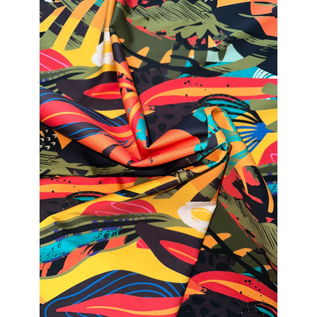 African Print Stretch Cotton Satin Fabric - Orange, Yellow, Teal, Green, Blue, Black Kalahari Camo, 58" Width (1 Yard)
