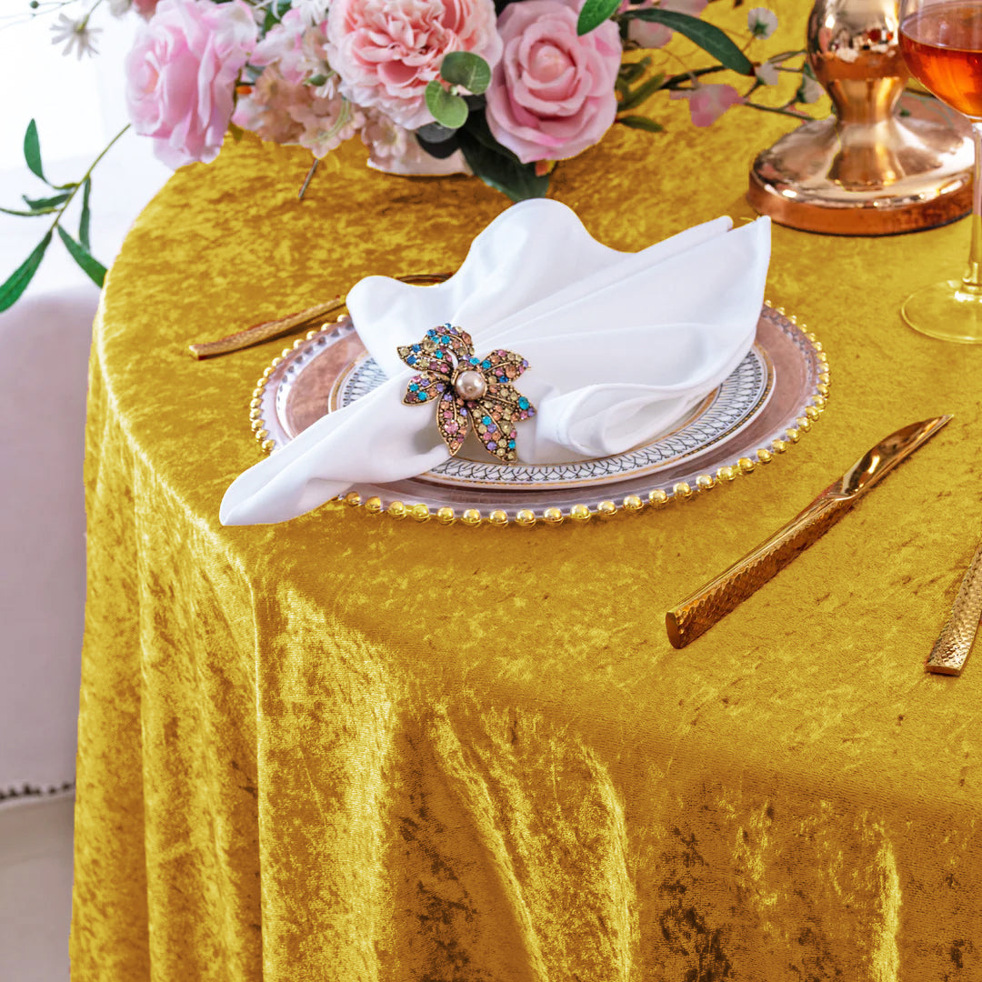 Round Velvet Tablecloth 120 Inch Gold