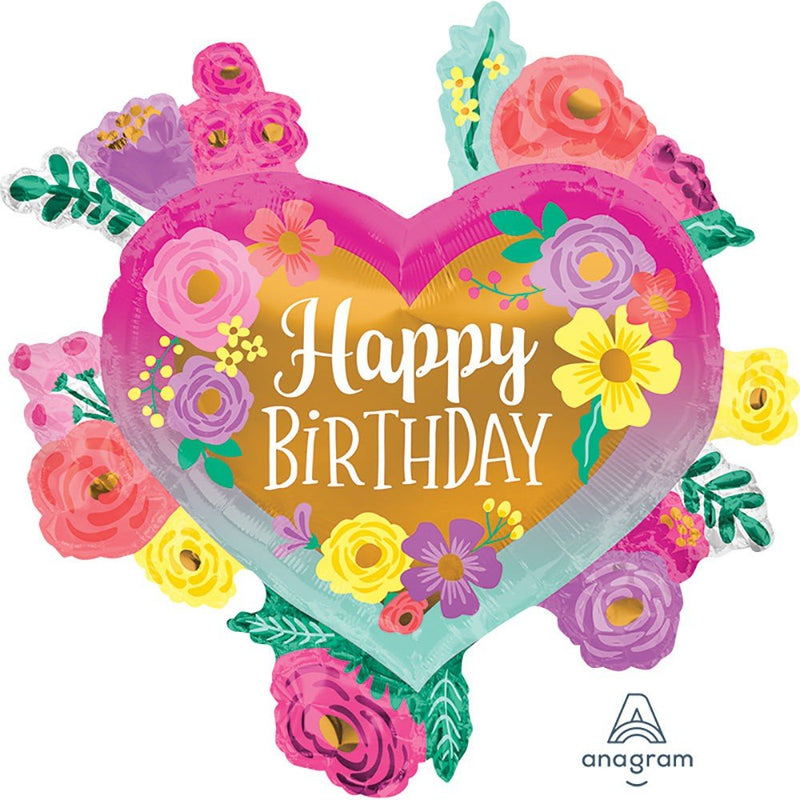 Foil Balloon Happy Birthday Painted Flowers