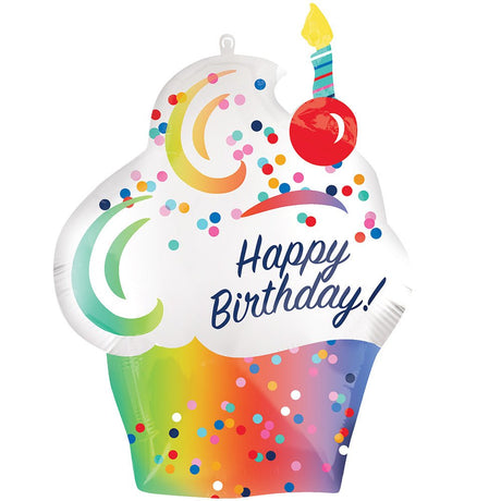 Foil Balloon Happy Birthday Rainbow Ombre Cupcake