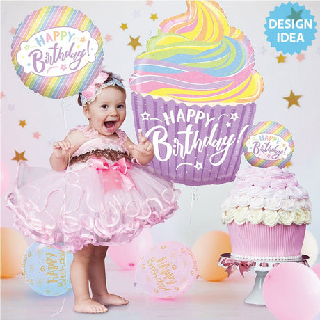 Foil Balloon Girls Pastel Birthday Cupcake 27 Inch