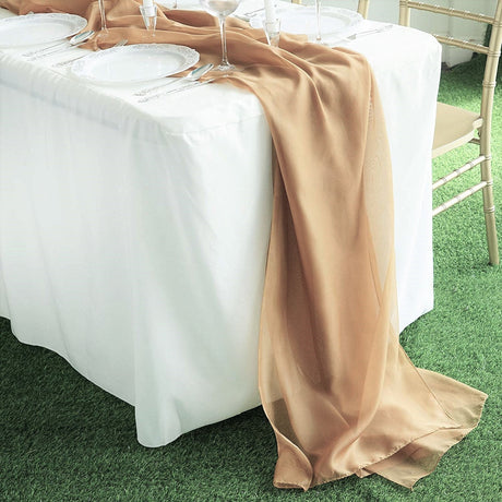 Extra Long Chiffon Wedding Table Runner Polyester Chiffon Fabric - 27" Wide, Sheer, Serged Edge (1 Runner)