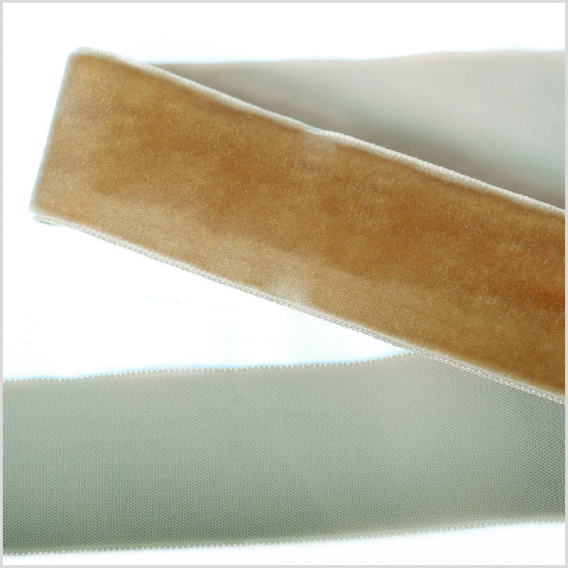 Single Faced Velvet Ribbon Made in Italy - 1.5" - Khaki - Sabine Collection