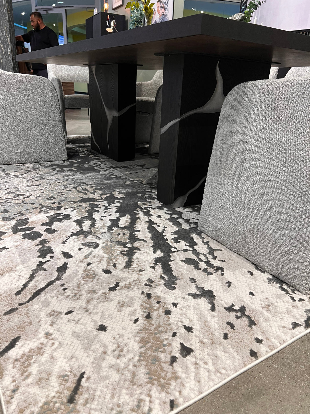 METZ 4209 Polyester Viscose Area Rug - Crème Tone-To-Tone, Charcoal, Silver Gray, Teal, Warm Mocha High-Low Detail, 9' 8" X 13' (1 Rug)