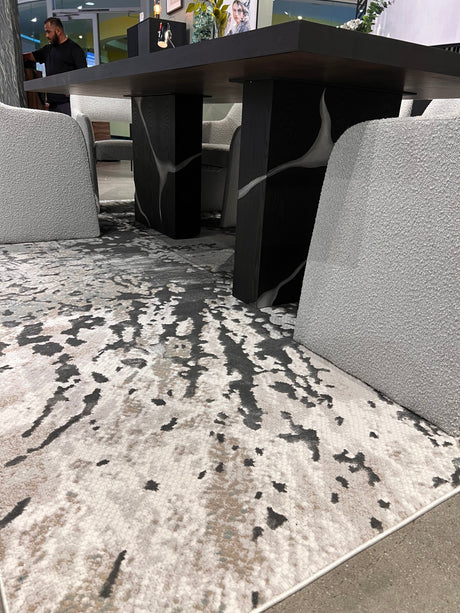 METZ 4209 Polyester Viscose Area Rug - Crème Tone-To-Tone, Charcoal, Silver Gray, Teal, Warm Mocha High-Low Detail, 9' 8" X 13' (1 Rug)