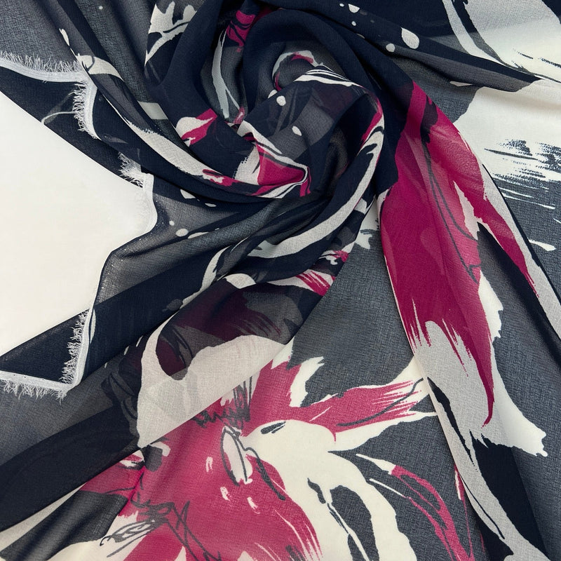 Polyester Chiffon Crepe Printed Blue-Pink